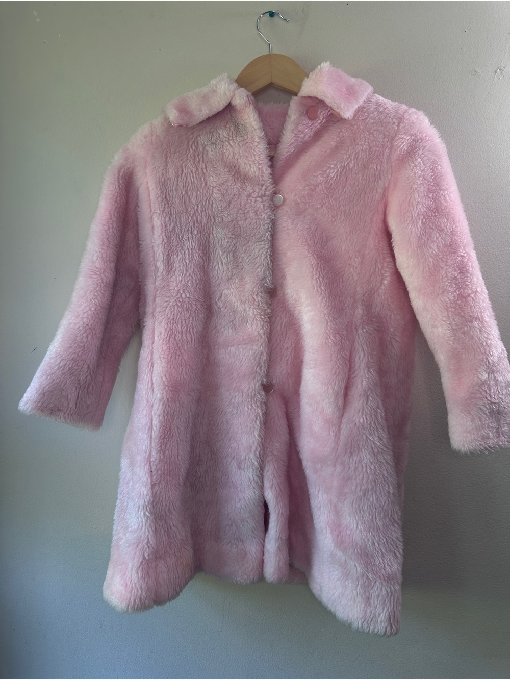 Vintage Pink Faux Fur Shaggy Overcoat‎ Mid-Length Plush Open Front Coat Women's